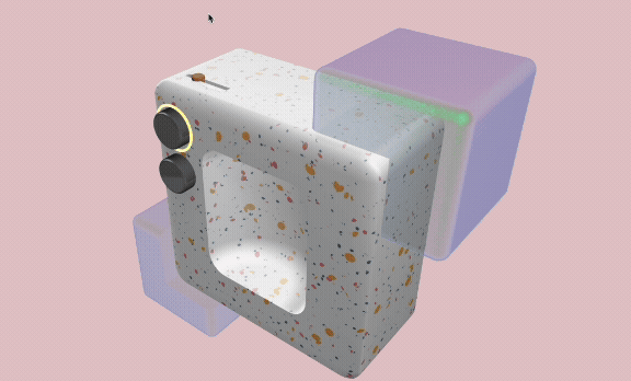<b>Part of Experiment 3 – Camera Zoom Interaction</b><br>The camera transitions from a wide overview of the product to a close-up view of the slider located on top of the device when the mouse is clicked, allowing the user to inspect the component in greater detail