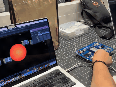 Turning the knob/dial of the potentiometer and watching the circle grow/shrink in real-time