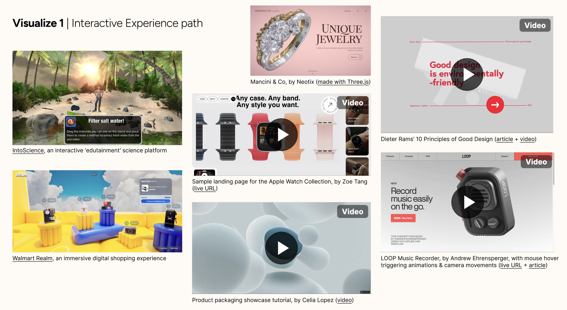 Developing a moodboard for the Interactive Experience path, curating a range of examples that served as visual and conceptual inspiration