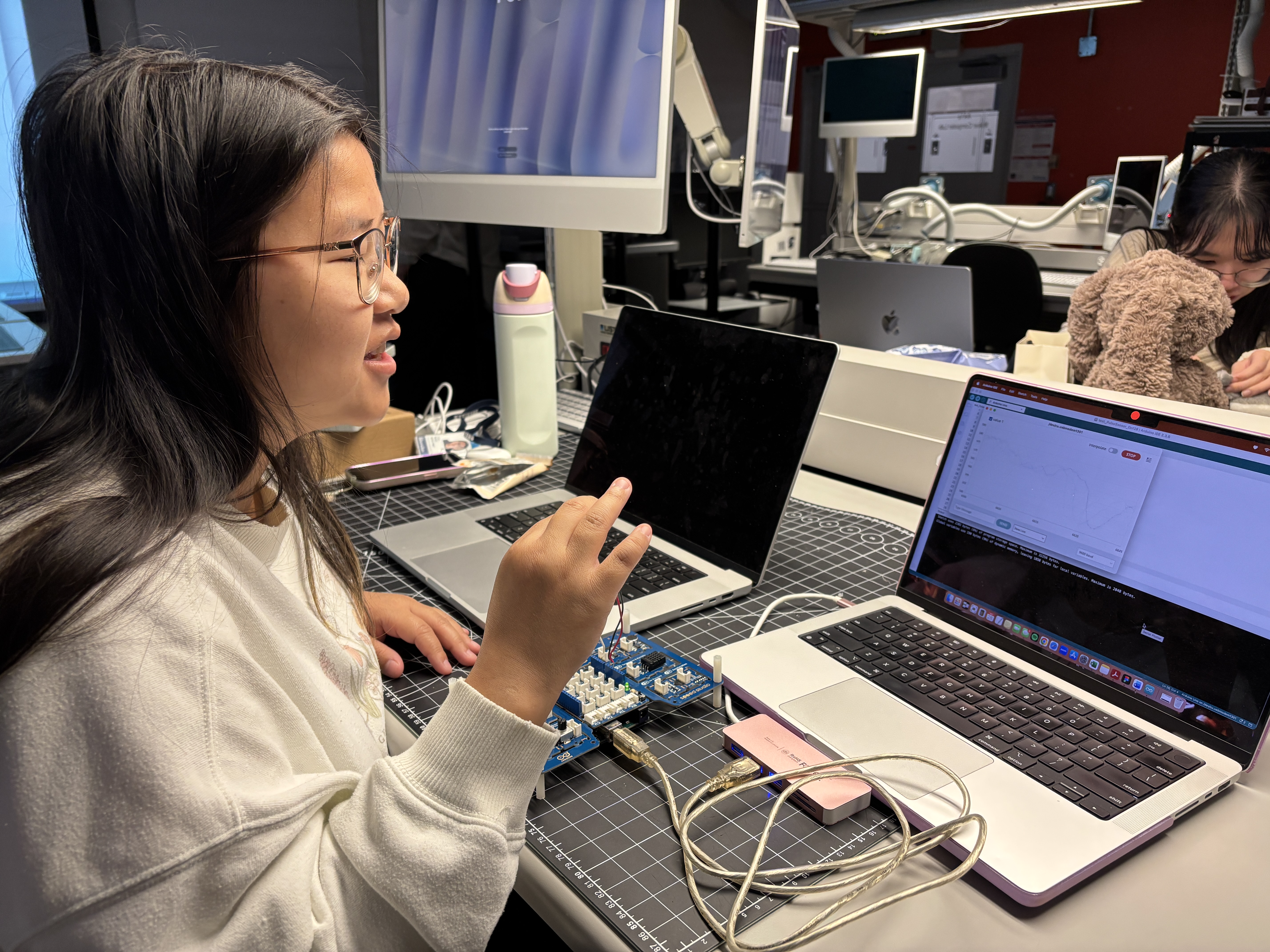 We watched multiple different coding tutorials for Arduino so that we can see the data being retrieved (i.e. the BPM) on our computer. <br><br> This is an example of us testing 1 of 3 sketches we found to see if both our wiring and code were correct.