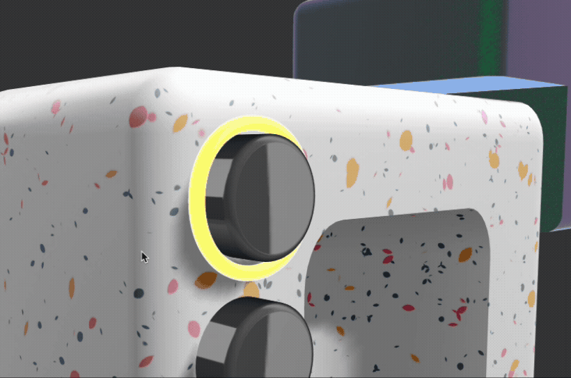 <b>Part of Experiment 2 – Feature Highlight Interaction</b><br>The glowing/pulsing yellow ring changes to pink when the mouse hovers over either the dial or the ring itself
